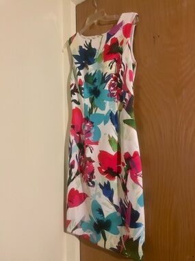 Ellen Tracy White Midi Dress with Bright Floral Print